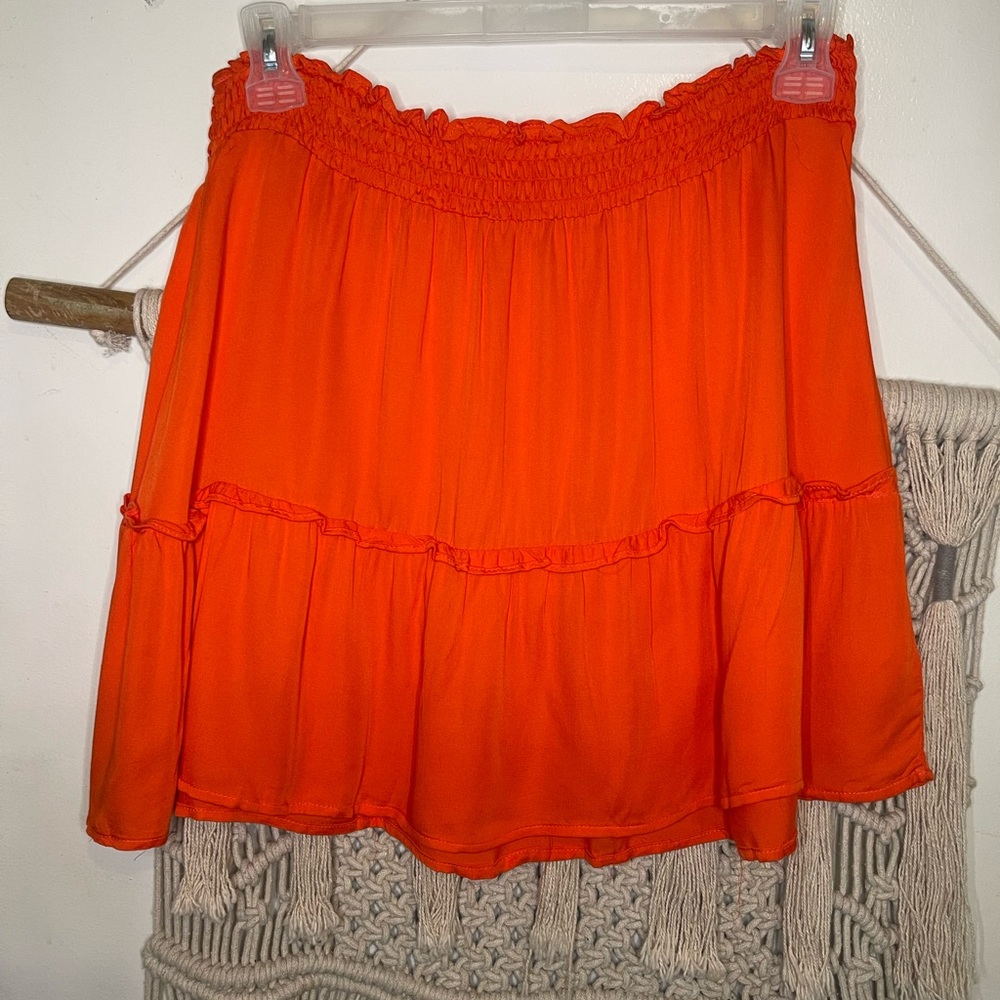 Anthropologie Breezy Orange Ruffle Tiered Mini Skirt Beach Coverup Size Large L